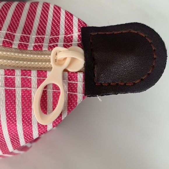 Pink White Striped Canvas Zippered Pouch Pencil Case Travel Organizer Bag New - Picture 5 of 9